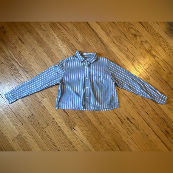 Everlane The Way Short Shirt Silky Cotton Striped Blue White XS - Picture 5 of 11